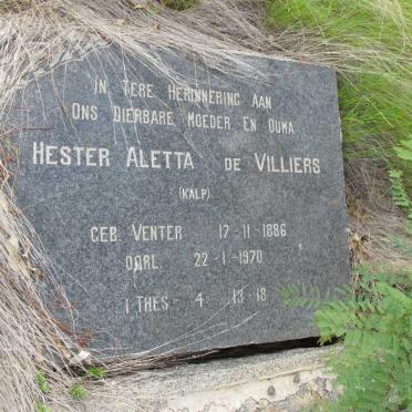 VILLIERS Hester Aletta, de nee VENTER 1886-1970