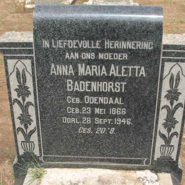 BADENHORST Anna Maria Aletta nee ODENDAAL 1866-1946