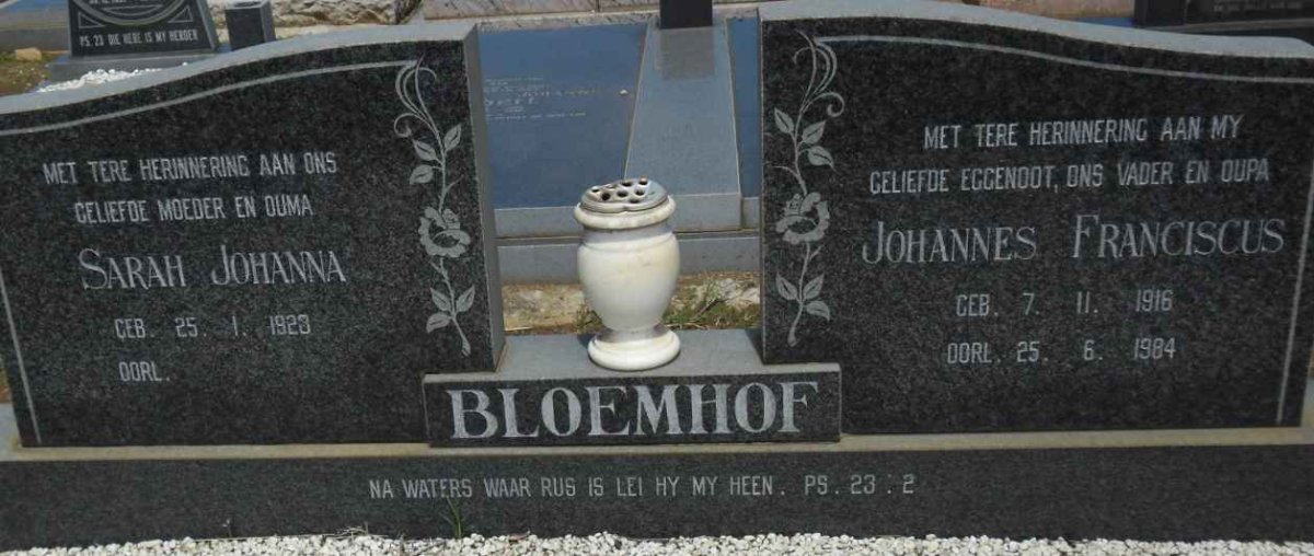 BLOEMHOF Johannes Franciscus 1916-1984 &amp; Sarah Johanna 1923-