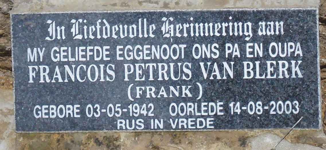 BLERK Francois Petrus, van 1942-2003