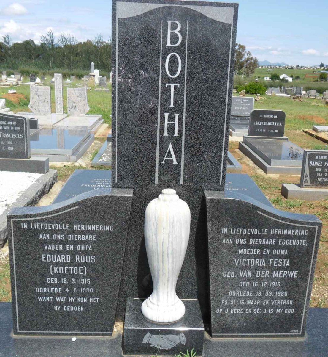 BOTHA Eduard Roos 1915-1980 &amp; Victoria Festa VAN DER MERWE 1916-1980