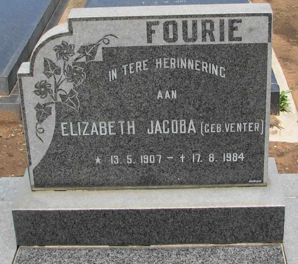 FOURIE Elizabeth Jacoba nee VENTER 1907-1984