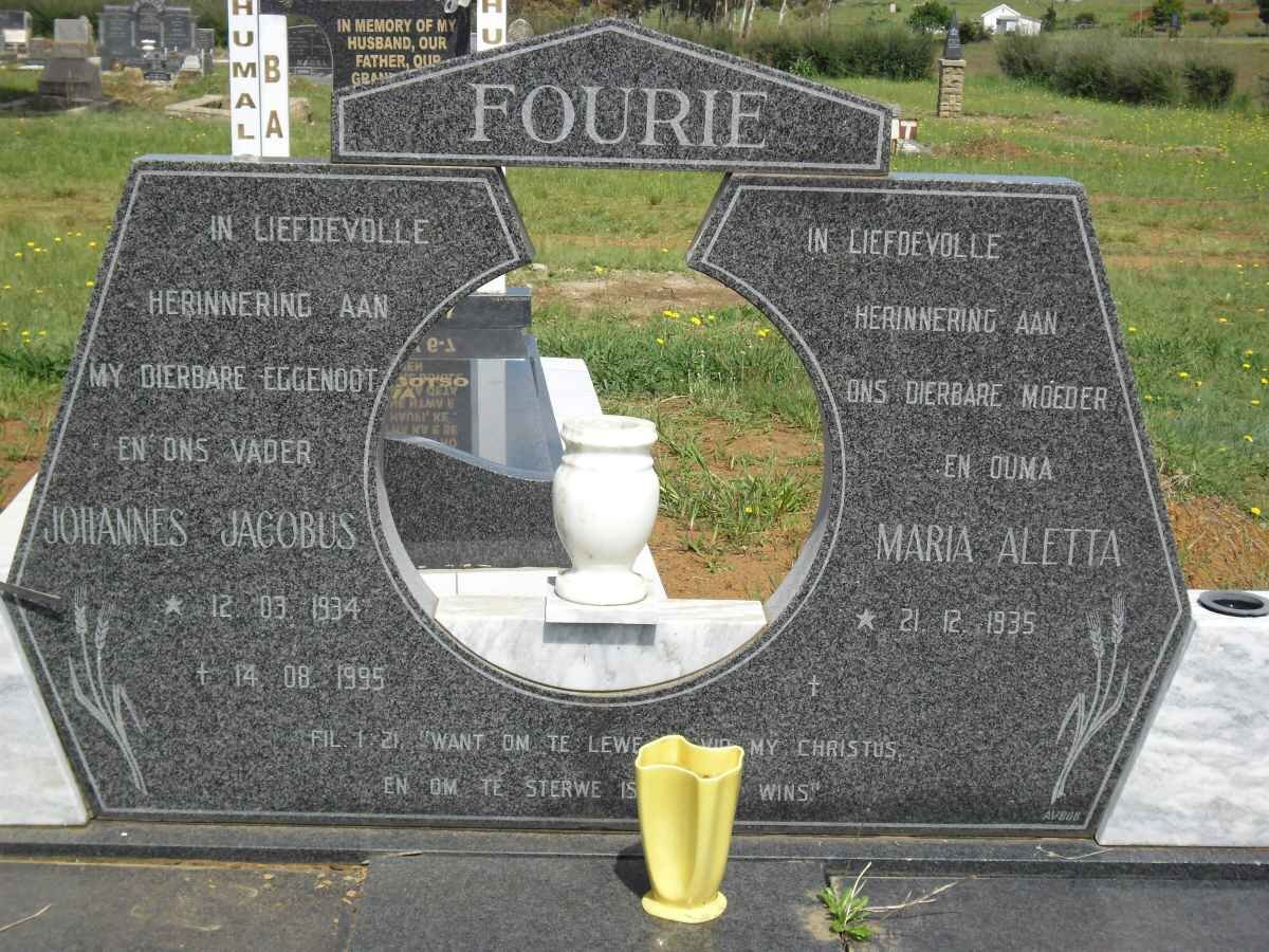 FOURIE Johannes Jacobus 1934-1995 &amp; Maria Aletta 1935-
