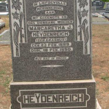 HEYDENREICH Margaretha J. nee ERASMUS 1889-1950