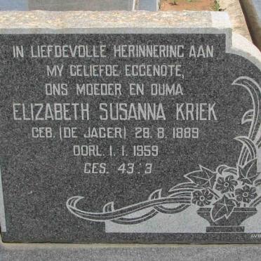 KRIEK Elizabeth Susanna nee DE JAGER 1889-1959
