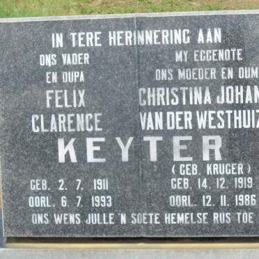 KEYTER Felix Clarence 1911-1993 &amp; Christina Johanna van der Westhuizen nee KRUGER 1919-1986