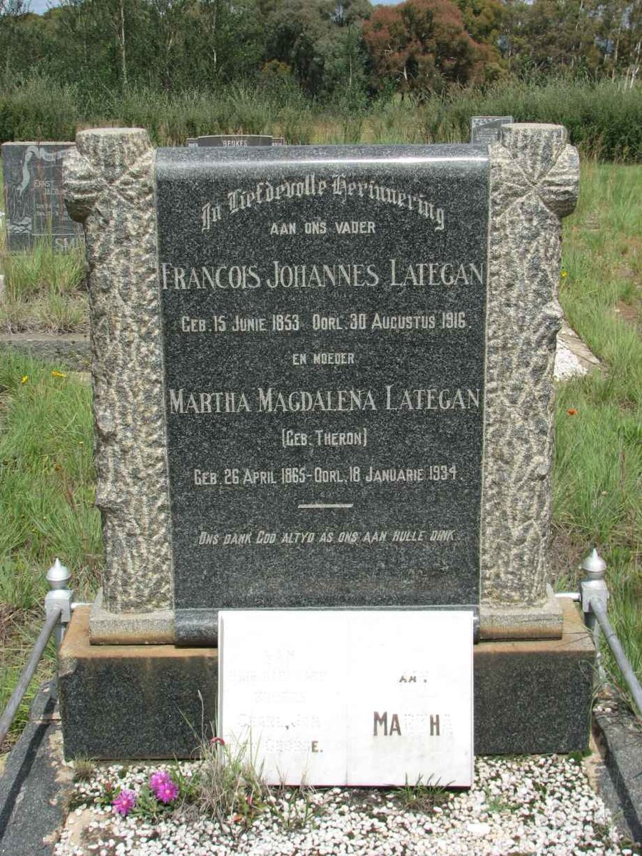 LATEGAN Francois Johannes 1953-1916 &amp; Martha Magdalena THERON 1865-1934