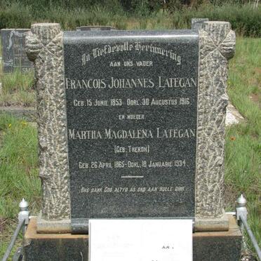 LATEGAN Francois Johannes 1953-1916 &amp; Martha Magdalena THERON 1865-1934