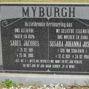 MYBURGH Sarel Jacobus 1919-2000 &amp; Susara Johanna Josina VAN SCHALKWYK 1921-1994