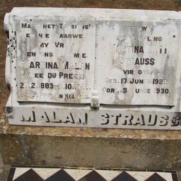MALAN Martina nee DU PREEZ 1883-1926 :: STRAUSS Martina M.H. 1928-191930