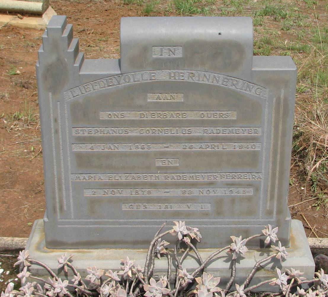 RADEMEYER Stephanus Cornelius 1865-1940 &amp; Maria Elizabeth FERREIRA 1878-1945 