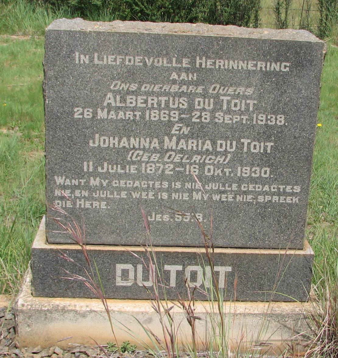 TOIT Albertus, du 1869-1938 &amp; Johanna Maria OELRICH 1872-1930