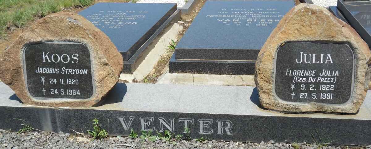 VENTER Jacobus Strydom 1920-1994 &amp; Florence Julia DU PREEZ 1922-1991
