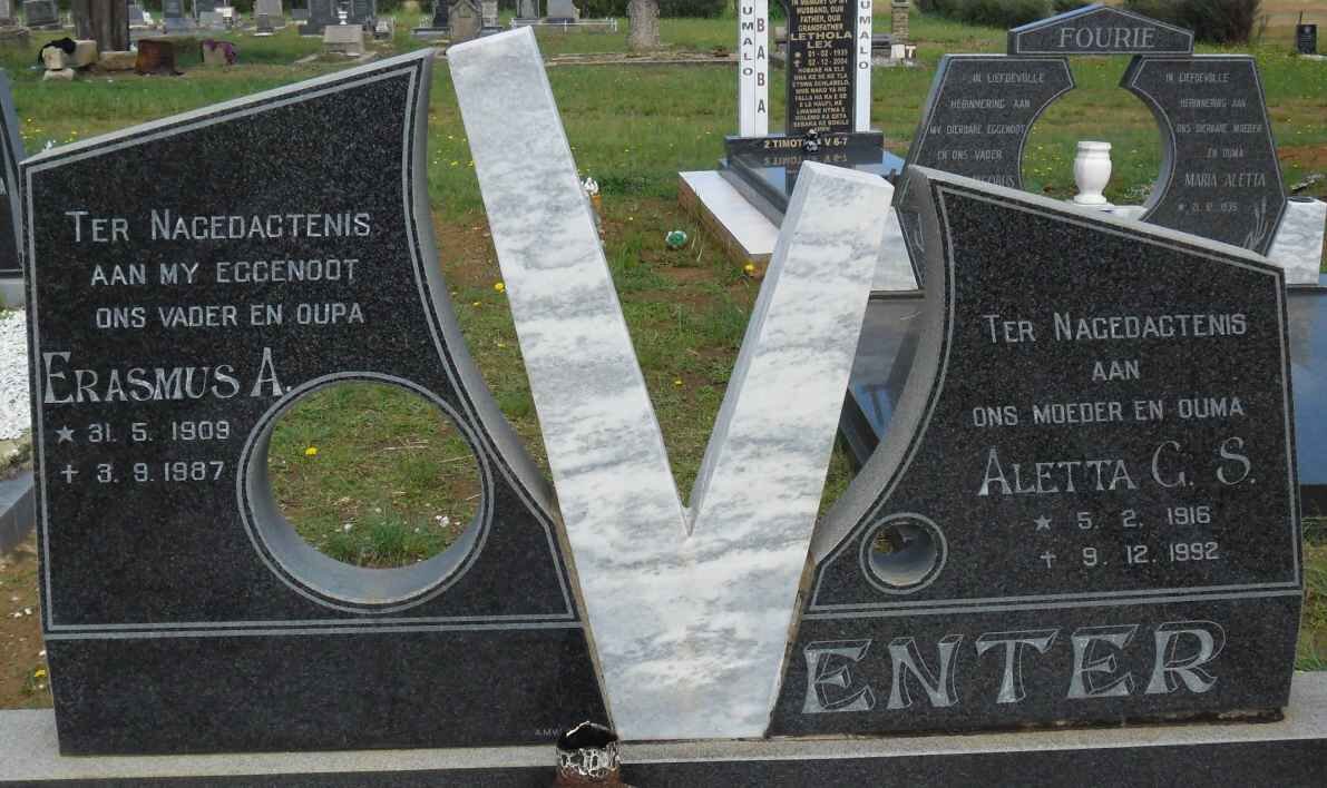 VENTER Erasmus A. 1909-1987 &amp; Aletta G.S. 1916-1992