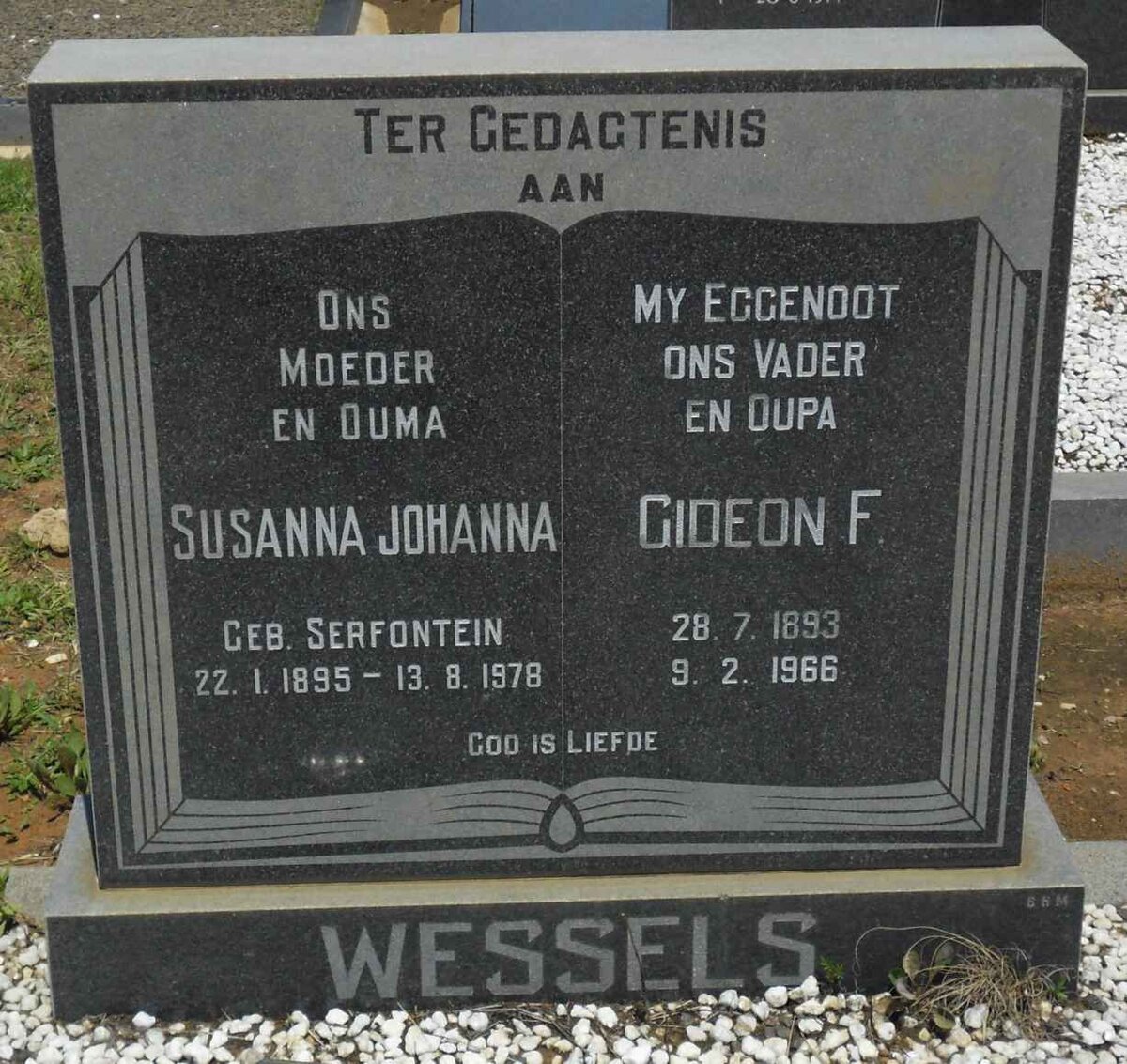 WESSELS Gideon F. 1893-1966 &amp; Susanna Johanna SERFONTEIN 1895-1978