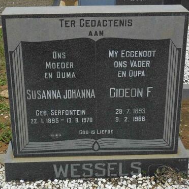 WESSELS Gideon F. 1893-1966 &amp; Susanna Johanna SERFONTEIN 1895-1978