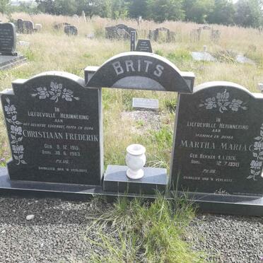 BRITS Christiaan Frederik 1915-1983 &amp; Martha Maria C. BEKKER 1926-1998