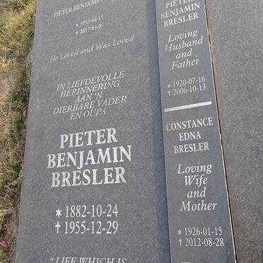 BRESLER Pieter Benjamin 1882-1955 & Anna M.J. KACHELHOFFER -1934 :: BRESLER Pieter Benjamin 1920-2006 & Constance Edna 1926-2012 :: BRESLER Pieter Benjamin 1953-2017