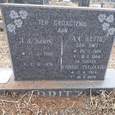 BRITZ J.J. 1900-1975 & A.C. SMIT 1904-1994 :: TALJAARD Corrie 1926-2014