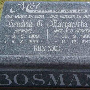 BOSMAN Hendrik G. 1909-1993 &amp; Margaret F. V.D. WERKEN 1908-1947