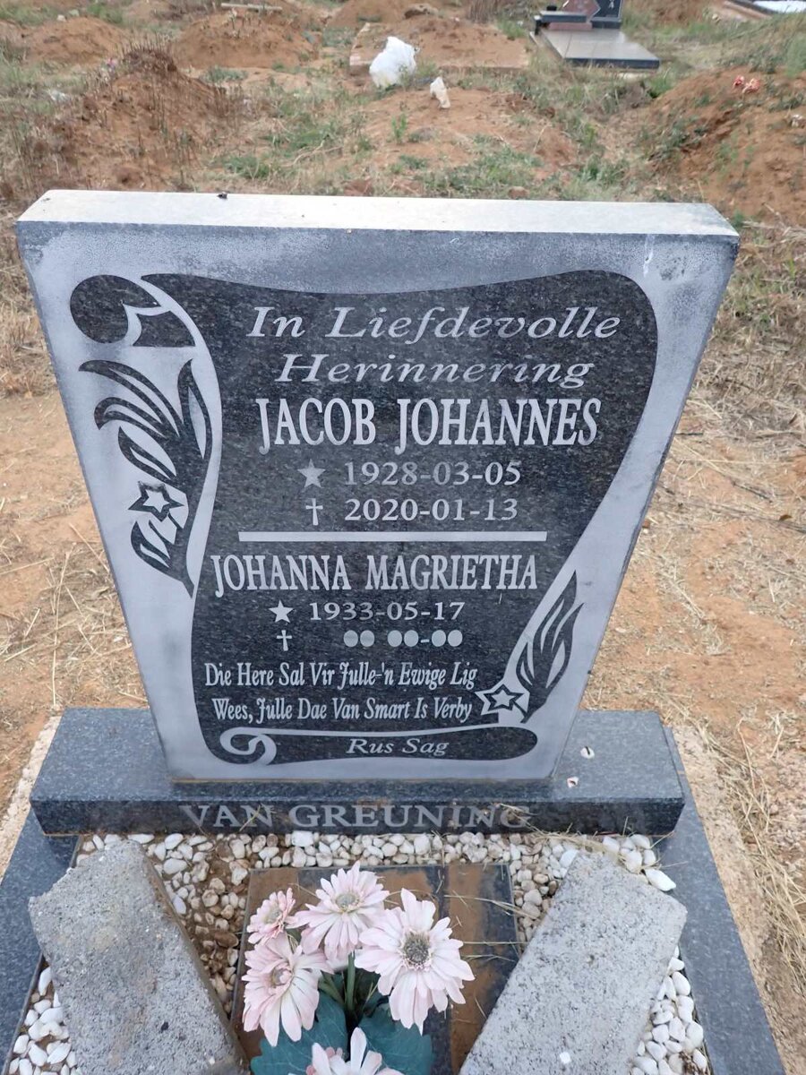 GREUNEN Jacob Johannes 1928-2020 & Johanna Magrietha 1933-