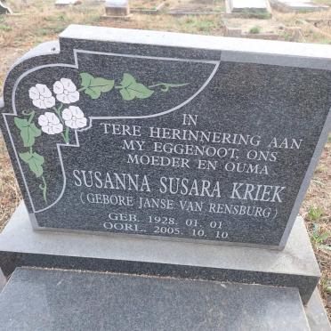 KRIEK Susanna Susara nee JANSE VAN RENSBURG 1928-2005