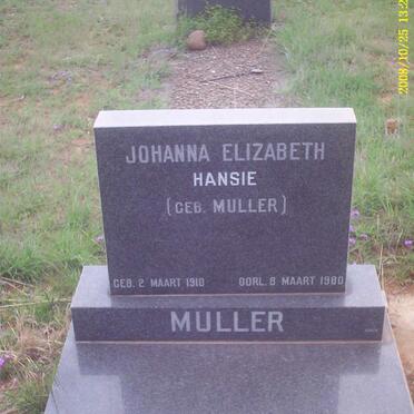 MULLER Johanna Elizabeth nee MULLER 1910-1980