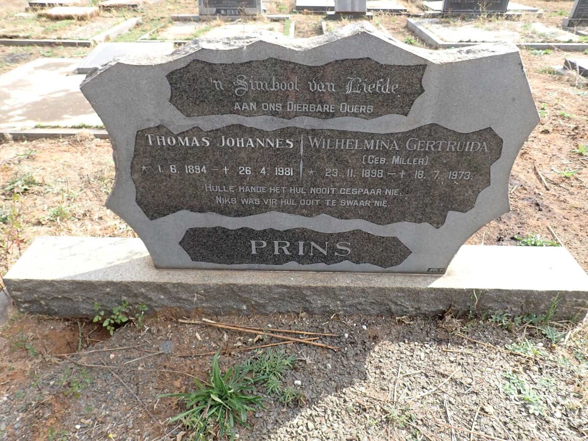 PRINS Thomas Johannes 1894-1981 & Wilhelmina Gertruida MILLER 1898-1973