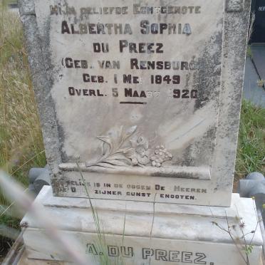 PREEZ Albertha Sophia, du nee VAN RENSBURG 1849-1920
