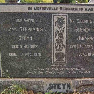 STEYN Izak Stephanus 1887-1976 &amp; Susara Hendrina Johanna DE JAGER 1889-1958