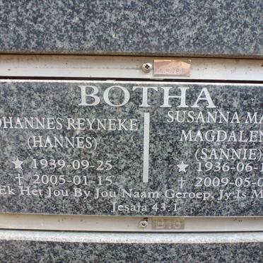 BOTHA Johannes Reyneke 1939-2005 &amp; Susanna Maria Magdalena 1936-2009