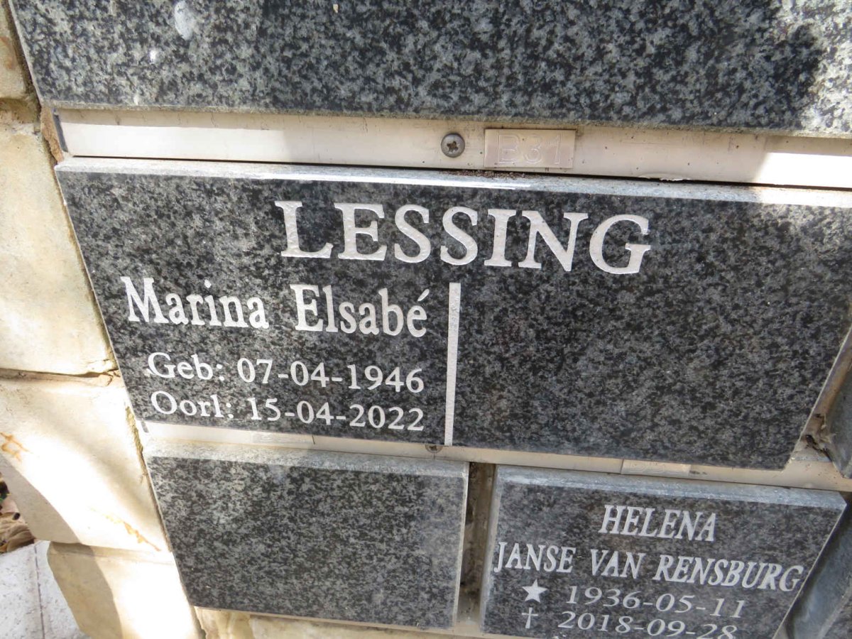LESSING Marina Elsabe 1946-2022