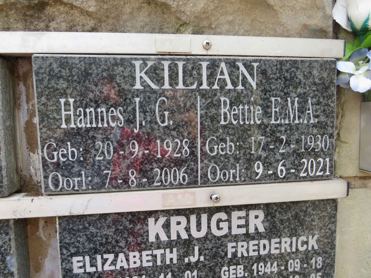 KILIAN J.G. 1928-2006 &amp; E.M.A. 1930-2021