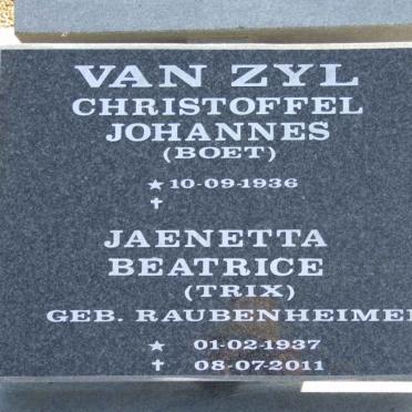 ZYL Christoffel Johannes, van 1936- &amp; Jaenetta Beatrice RAUBENHEIMER 1937-2011