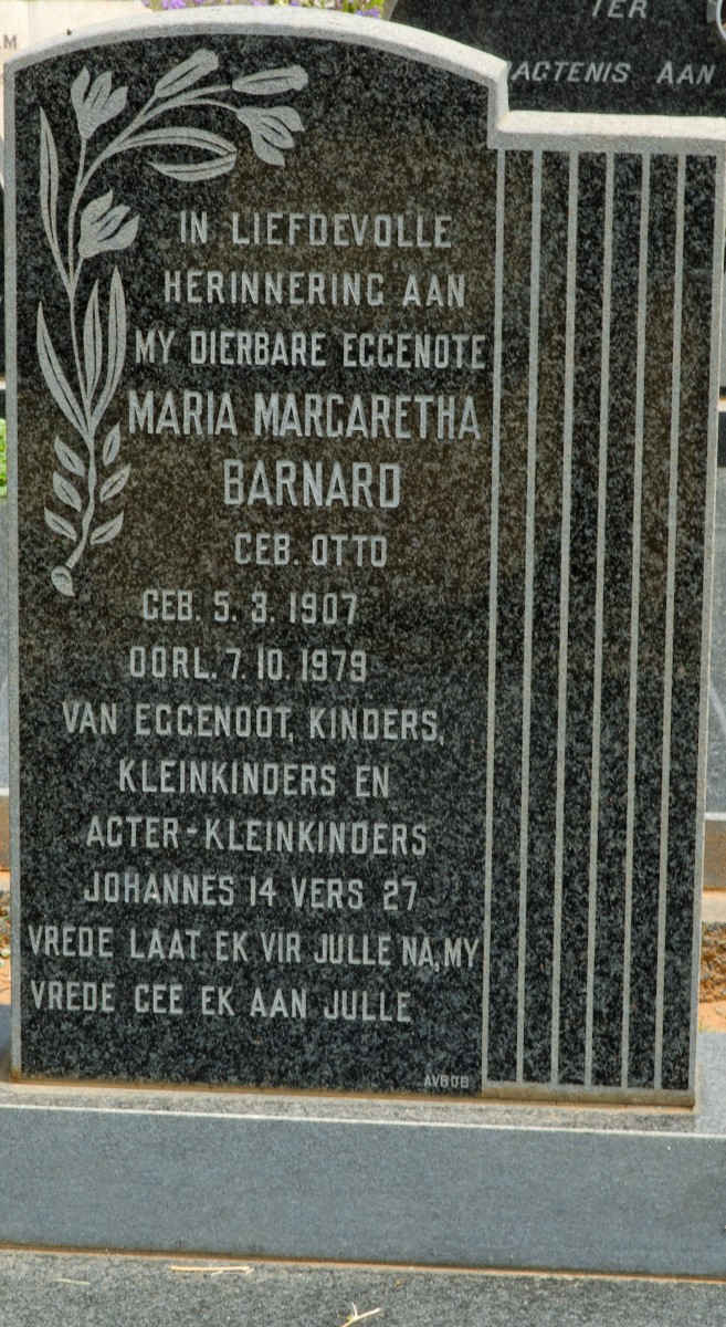 BARNARD Maria Margaretha nee OTTO 1907-1979