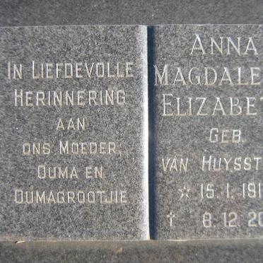 BORNMAN Anna Magdalena Elizabeth nee VAN HUYSSTEEN 1912-2008