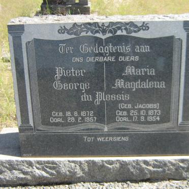 PLESSIS Pieter George, du 1872-1957 &amp; Maria Magdalena JACOBS 1873-1954