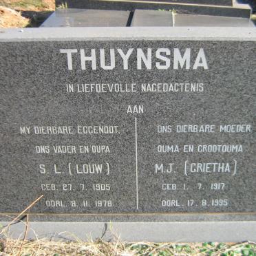 THUYNSMA S.L. 1905-1978 &amp; M.J. 1917-1995