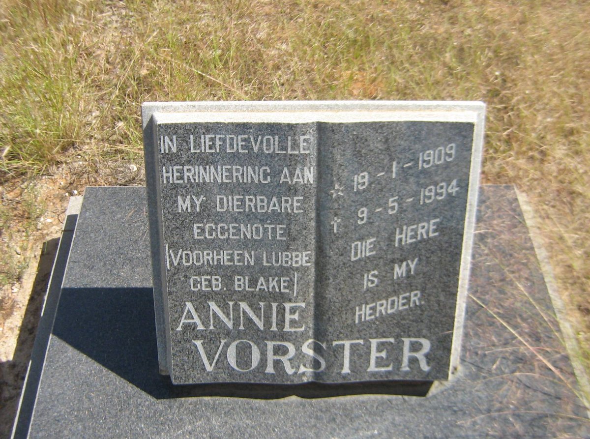 VORSTER Annie formerly LUBBE nee BLAKE 1909-1994