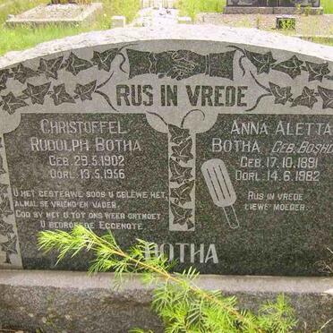 BOTHA Christoffel Rudolph 1902-1956 &amp; Anna Aletta BOSHOFF 1891-1982