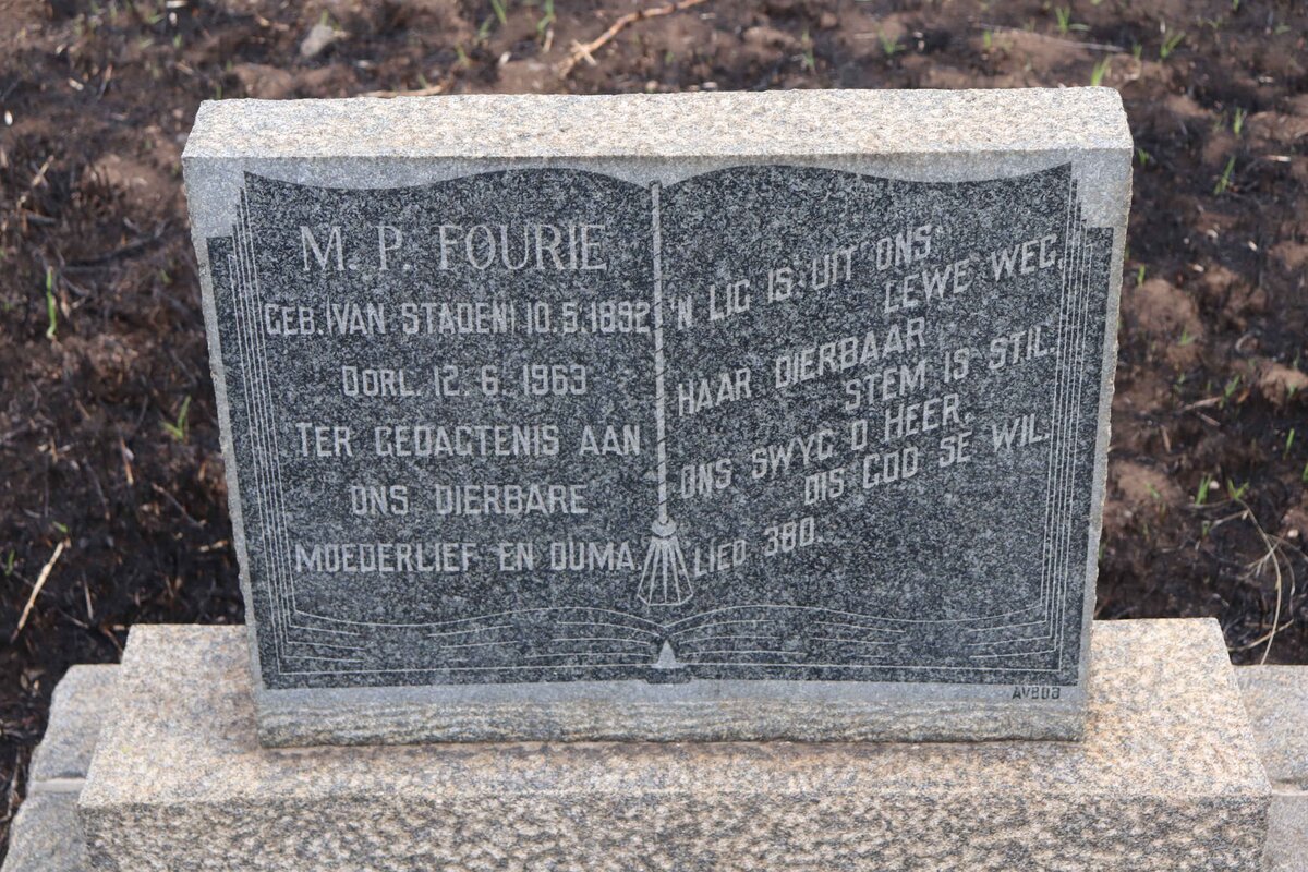 FOURIE M.P. nee VAN STADEN 1892-1963