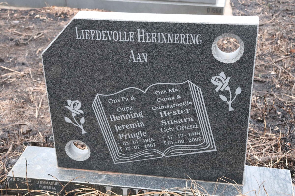 PRINGLE Henning Jeremia 1918-1967 & Hester Susara GRIESEL 1919-2006
