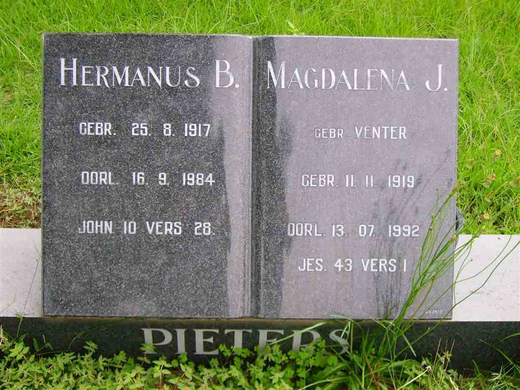 PIETERS Hermanus B. 1917-1984 &amp; Magdalena J. VENTER 1919-1992