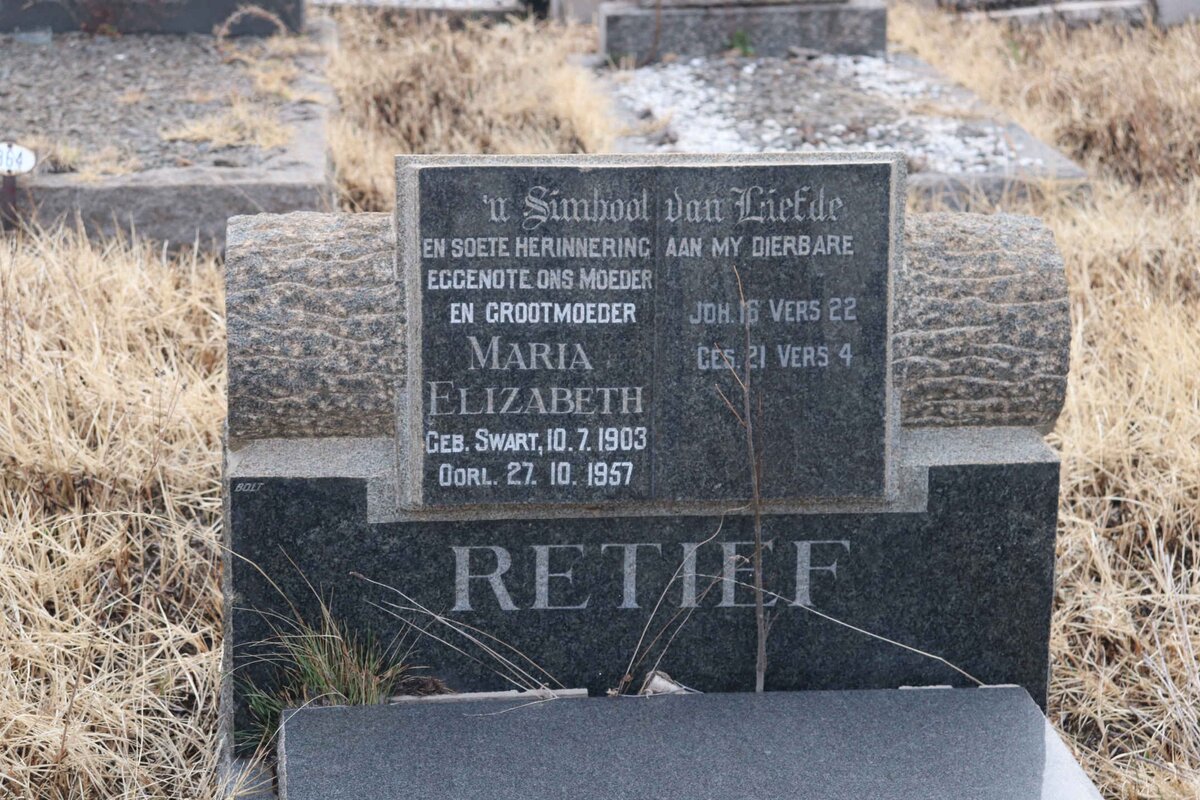RETIEF Maria Elizabeth nee SWART 1903-1957