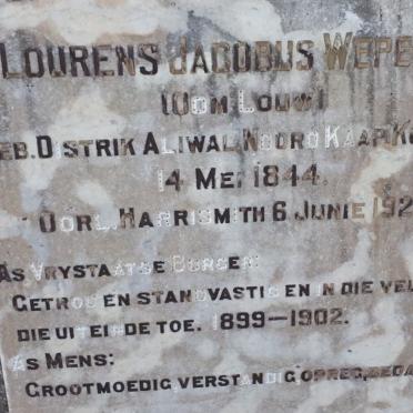 WEPENER Lourens Jacobus 1844-1923 &amp; Martha Louisa DU PLESSIS 1853-1930