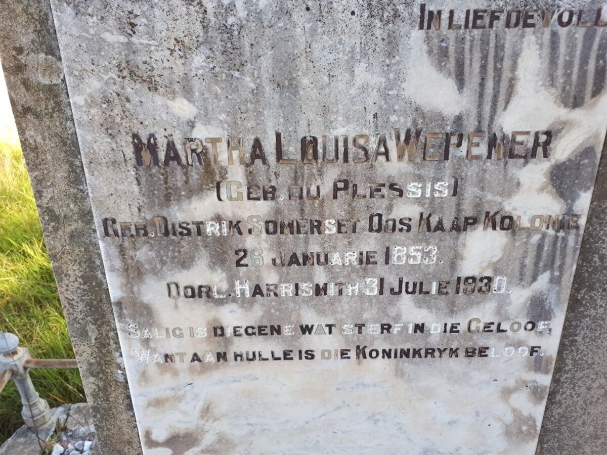 WEPENER Lourens Jacobus 1844-1923 &amp; Martha Louisa DU PLESSIS 1853-1930