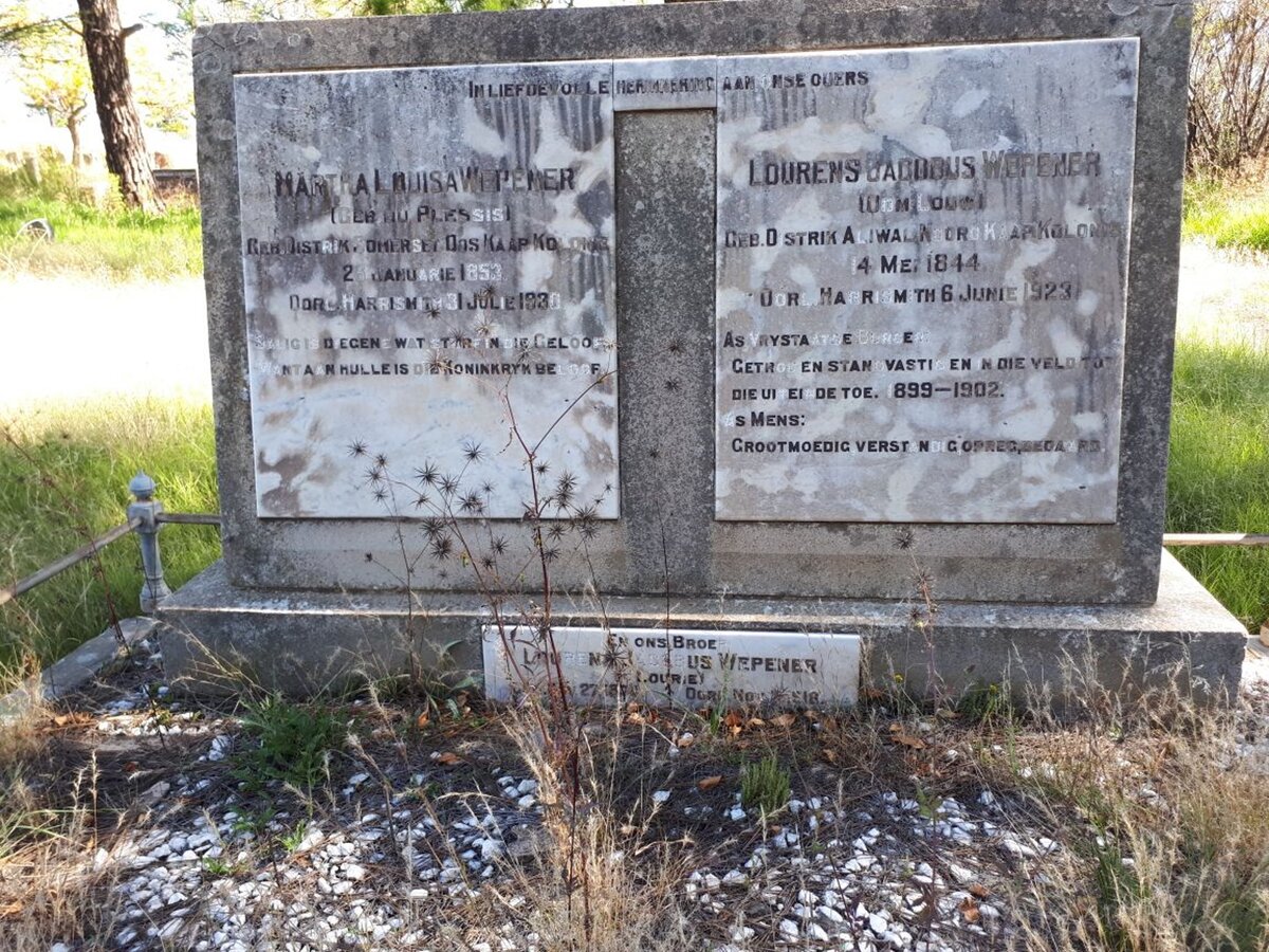 WEPENER Lourens Jacobus 1844-1923 &amp; Martha Louisa DU PLESSIS 1853-1930 :: WEPENER Lourens Jacobus 1874-1918