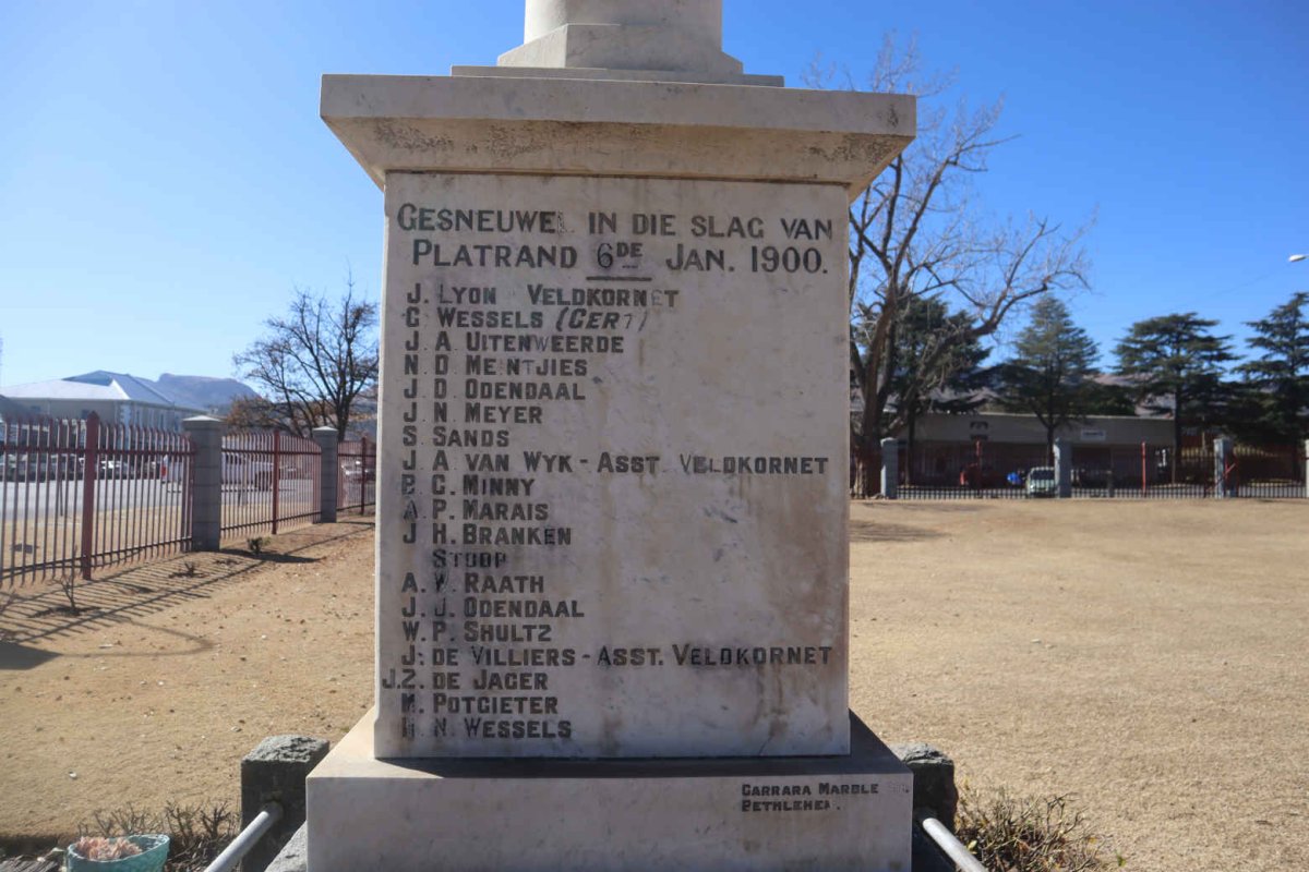 5. Plaque for soldiers who died "In die slag van Platrand" Januarie 1900
