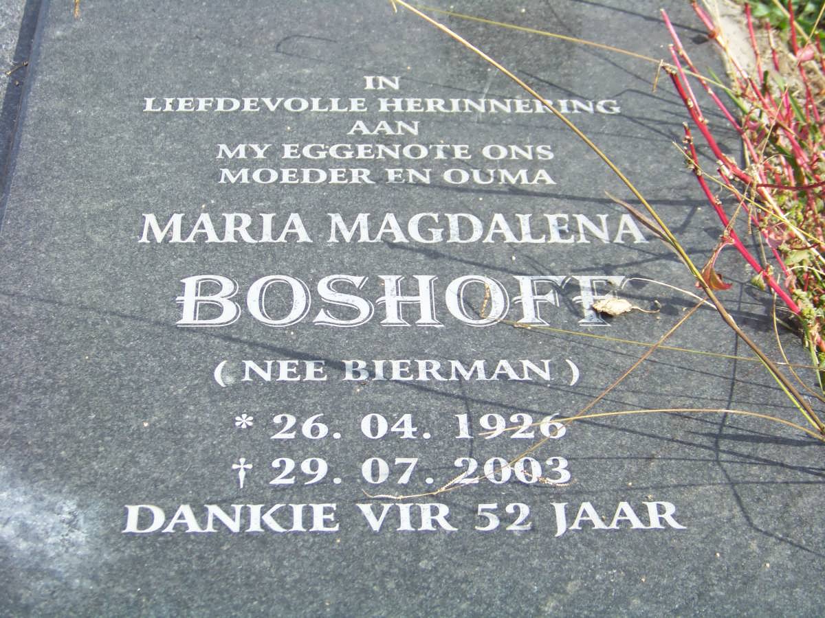 BOSHOFF Maria Magdalena nee BIERMAN 1926-2003