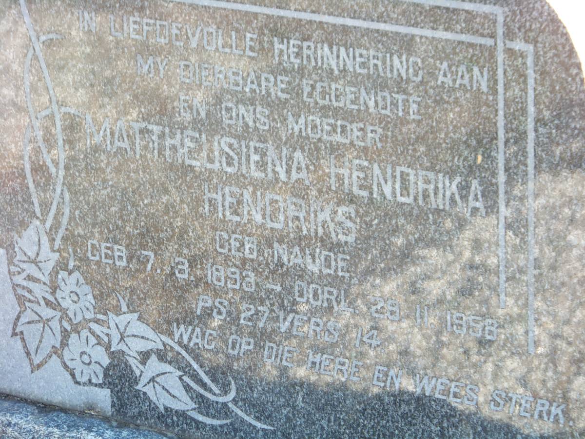 HENDRIKS Mattheusiena Hendrika nee NAUDE 1893-1958